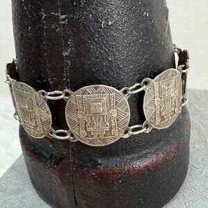 Vintage Sterling Silver Peruvian Aztec Mayan Panel Bracelet ZO Peru 925
